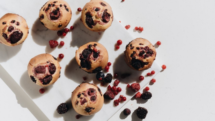 Berry muffins on a table